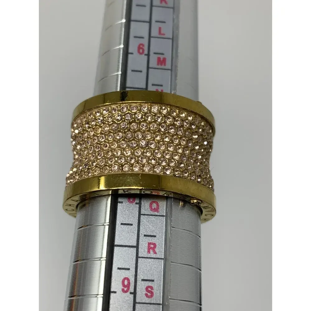 Michael Kors Pave Barrel Ring Gold Tone Metal Size 8